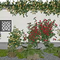 Colorful Plant Combination with Yellow Purple Red Vines on White Wall Black Panel and Stones