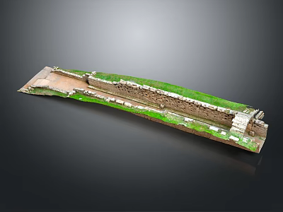 Ancient City Wall Ruins Model With Stone Brick Structure And Green Grass 3d model
