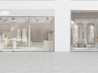 Elegant Modern Clothing Storefront With Window Display Mannequins And Dresses 3d model