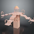 Modern Pink Architectural Model With Dome Tower Arches Steps And Platforms 3d model