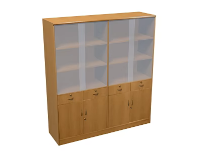Wooden Bookcase with Glass Doors and Lower Drawers Cabinets for Home Office Storage 3d model