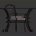 Metal Round Dining Table Set With Grid Patterned Tabletop Lattice Backrest Chair And White Cushion