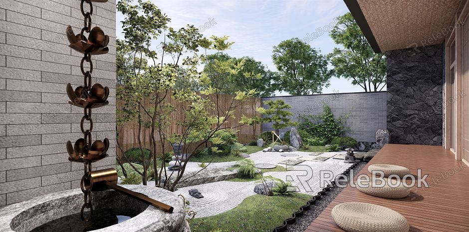 Japanese-style courtyard dry landscape courtyard garden model