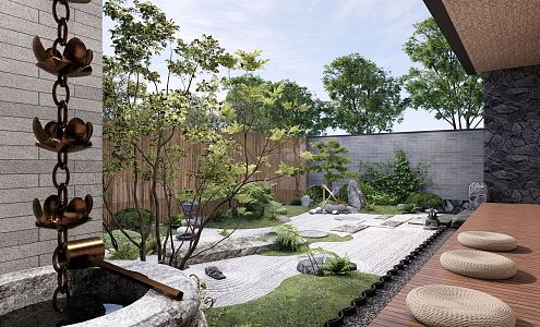 Japanese-style courtyard dry landscape courtyard garden 3d model