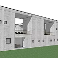 Modern Concrete Building Exterior With Large Windows Balconies And Green Lawn