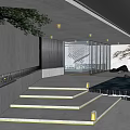 Modern Entrance Gate With White Wall Glass Elements And Green Trees Near High Rise Buildings
