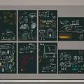 Colorful Hand Drawn Doodles And Icons On Artistic Wall Chalkboard Decor