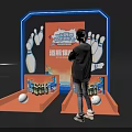 Interactive Bowling Game Zone With Pins Lanes Drinks And People Playing 3d model
