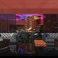 Stylish Modern Bar Lounge Interior With Illuminated Wine Racks And Plush Sofa