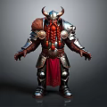 Horned Warrior Character With Red Beard Metallic Armor And Red Cape