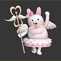 Cartoon Rabbit With Pink Ears Bow Wings Pink Dress And Heart Shaped Magic Wand