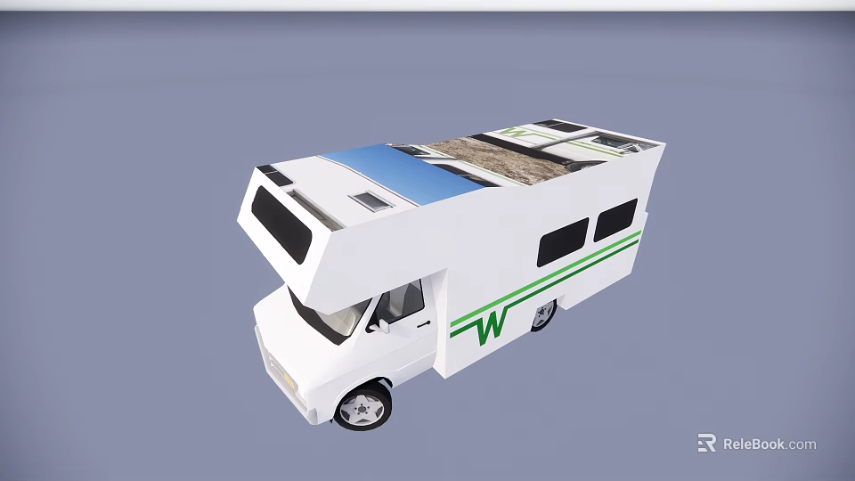 White Motorhome With Scenic Roof Graphics Green W Logo And Side Windows 3d model 