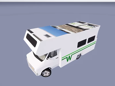 White Motorhome With Scenic Roof Graphics Green W Logo And Side Windows 3d model