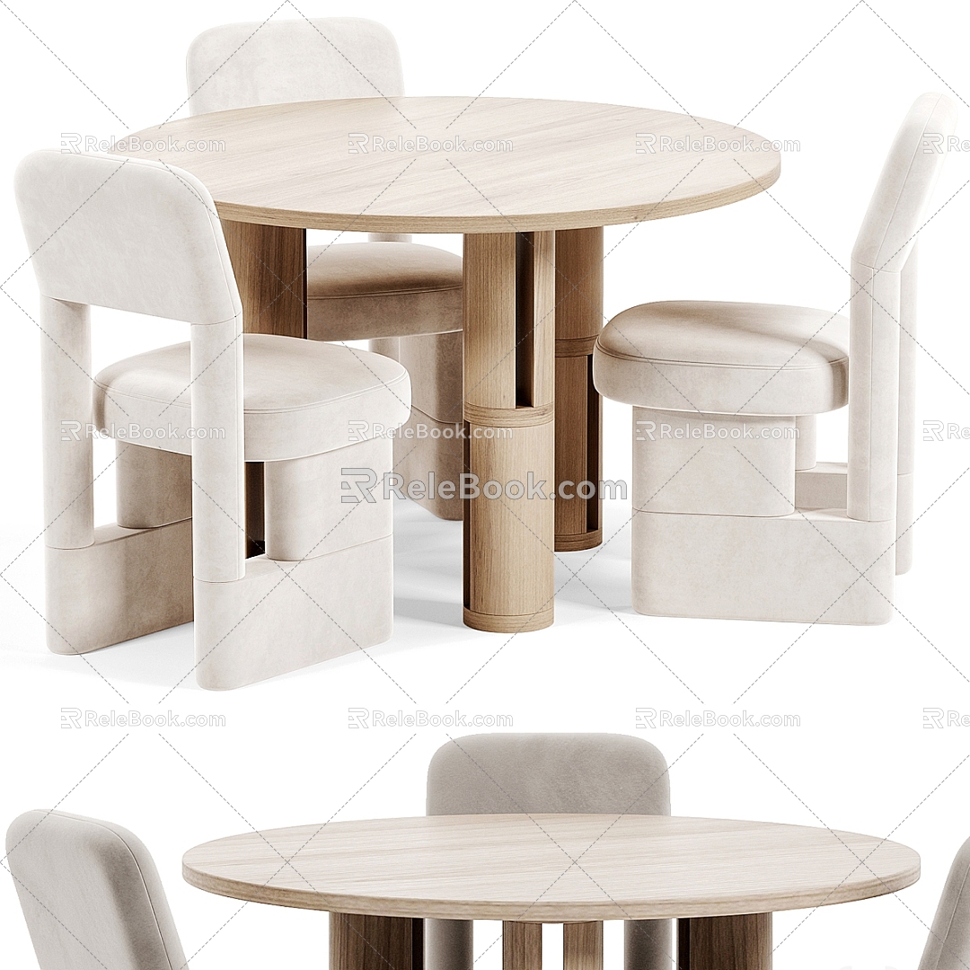 Dining Table and Chair Combination Fabric Dining Chair Wooden Dining Table Round Dining Table model