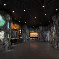 Santian Cultural Site Museum Interior With Rock Wall Displays And Lighting Setup