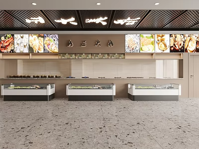 Modern Restaurant Interior With Order Counter Menu Images Ceiling Lights And Display Cases 3d model