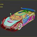 White Sports Car With Green Accent Stripes Large Rear Spoiler And High Performance Aerodynamic Design