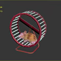 Cute Orange Hamster Running on Red Exercise Wheel with White Stripes 3d model