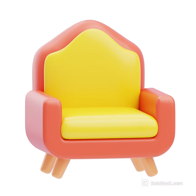 Stylish Single Sofa In Pink And Yellow With Curved Backrest And Wooden Legs 3d model 