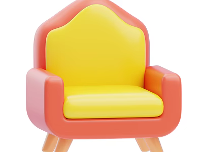 Stylish Single Sofa In Pink And Yellow With Curved Backrest And Wooden Legs 3d model