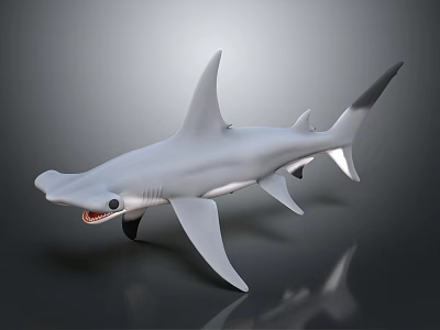 Hammerhead Shark 3D Model With Open Mouth Sharp Teeth And Reflective Surface 3d model