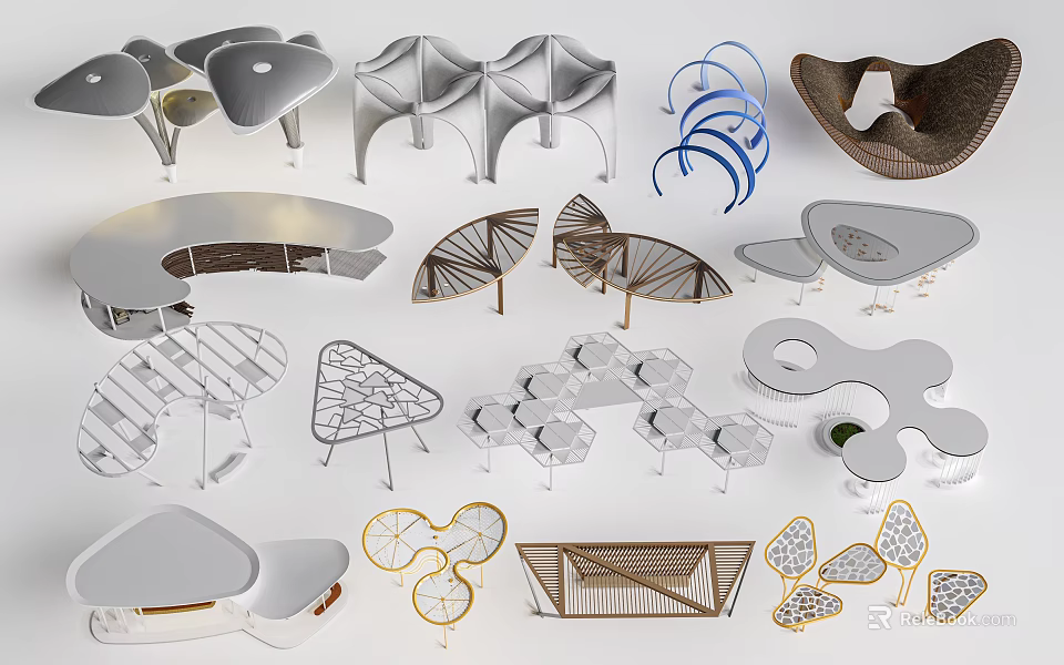 Modern Unique Furniture Designs With Creative Shapes Including Chairs Tables And Stools 3d model 