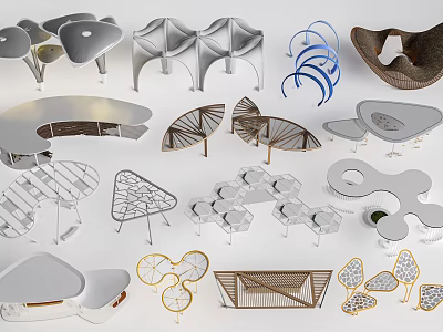 Modern Unique Furniture Designs With Creative Shapes Including Chairs Tables And Stools 3d model