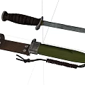 Tactical Weapon Knife With Black Handle Metal Blade And Green Sheath