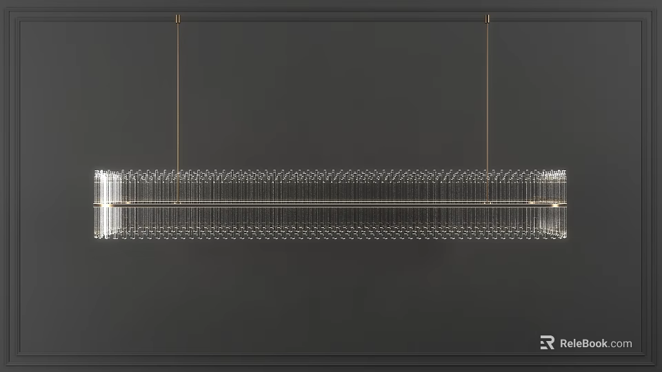 Modern Linear Chandelier With Metal Frame And Transparent Glass Design 3d model 
