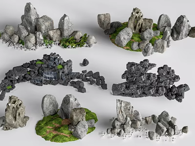 Various Shapes And Structures Of Natural Stone And Wood Decorative Elements 3d model