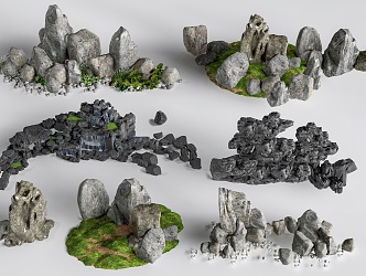 Modern rockery stone landscape sketch rockery falling water landscape stone 3d model