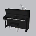 Black Upright Yamaha Musical Instrument Piano With Matching Bench And Decorative Birds