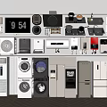 Essential Modern Household Appliances Wall Display Including Refrigerator Washing Machine And Air Conditioner