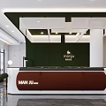 Modern Hotel Lobby Interior With Geometric Grid Partition Flowing White Pendant Light And Marble Floor