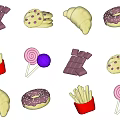 Cute Decorative Ornament Set With Chocolate Cookies Croissants Donuts Fries And Lollipops
