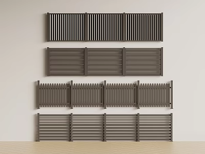 Modern Gray Stair Railings in Different Styles Neatly Arranged on Light Colored Wall 3d model