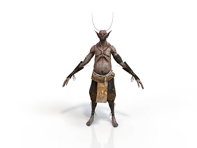 Fantasy Male Character With Horns And Tribal Attire Standing Pose 3d model