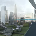 Futuristic Urban Building Design Featuring Modern Swing Door And Green Spaces