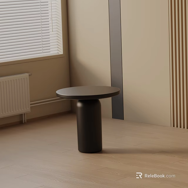 Black Round Top Side Table with Cylindrical Base in Modern Interior with Natural Light 3d model 