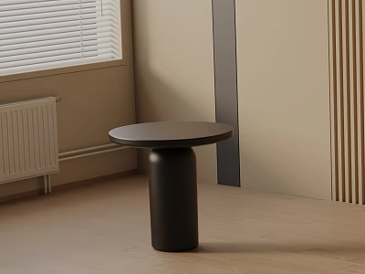 Black Round Top Side Table with Cylindrical Base in Modern Interior with Natural Light 3d model