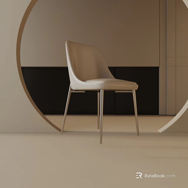 Light Beige Modern Accent Chair With Metal Legs And Circular Decor In Minimalist Interior 3d model 