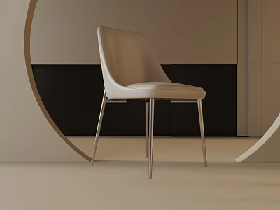 Light Beige Modern Accent Chair With Metal Legs And Circular Decor In Minimalist Interior 3d model