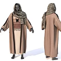 Traditional Brown Robe With Patterned Headscarf Long Sleeves And Classic Design 3d model