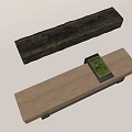 Wooden Landscape Seats With Dark And Light Finishes And Small Greenery Planter