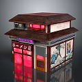 Japanese Style Coffee Table With Two Story Structure Red Windows Ramen Shop Design Decorative Paintings