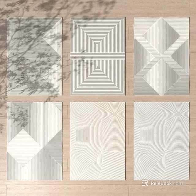 Square Rugs With Geometric Patterns On Wooden Background And Natural Shadows 3d model
