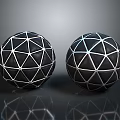Black Spheres With Geometric Grid Lines And Shiny Reflective Surfaces