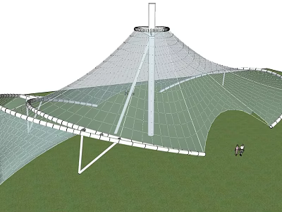 Large Tension Membrane Structure With Supporting Poles In Outdoor Green Lawn 3d model