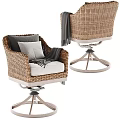 Wicker Outdoor Sofa Chair With Swivel Base Gray Beige Cushions And Throw Blanket