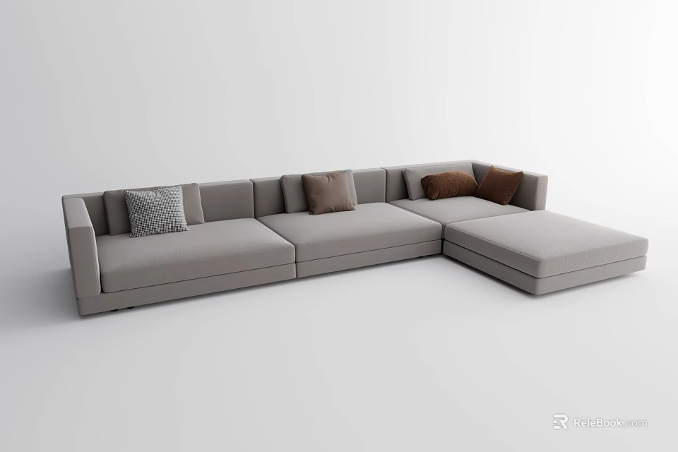 Modern Light Gray Sectional Sofa With Multiple Colored Cushions And Chaise Lounge 3d model